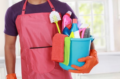 Professional house cleaning in a bright living room